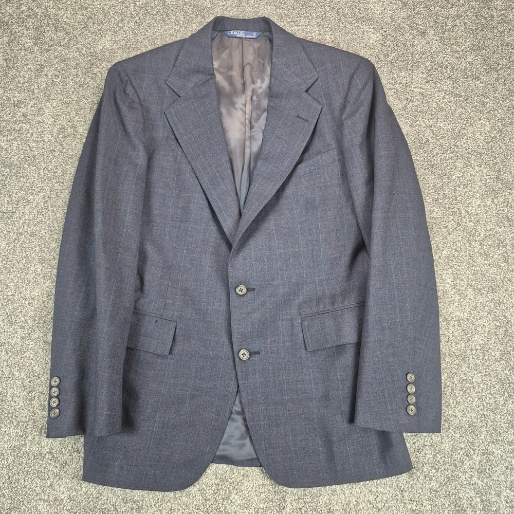 Vintage Polo Ralph Lauren Blazer Mens 38 Navy Blue Windowpane Wool Made in USA